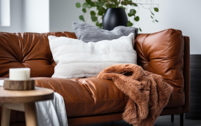 Lifestyle photo of a couch with pillows and blankets